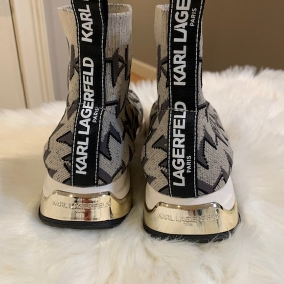 New Karl Lagerfeld Paris Sock Logo Boot Sneakers - Picture 2 of 8